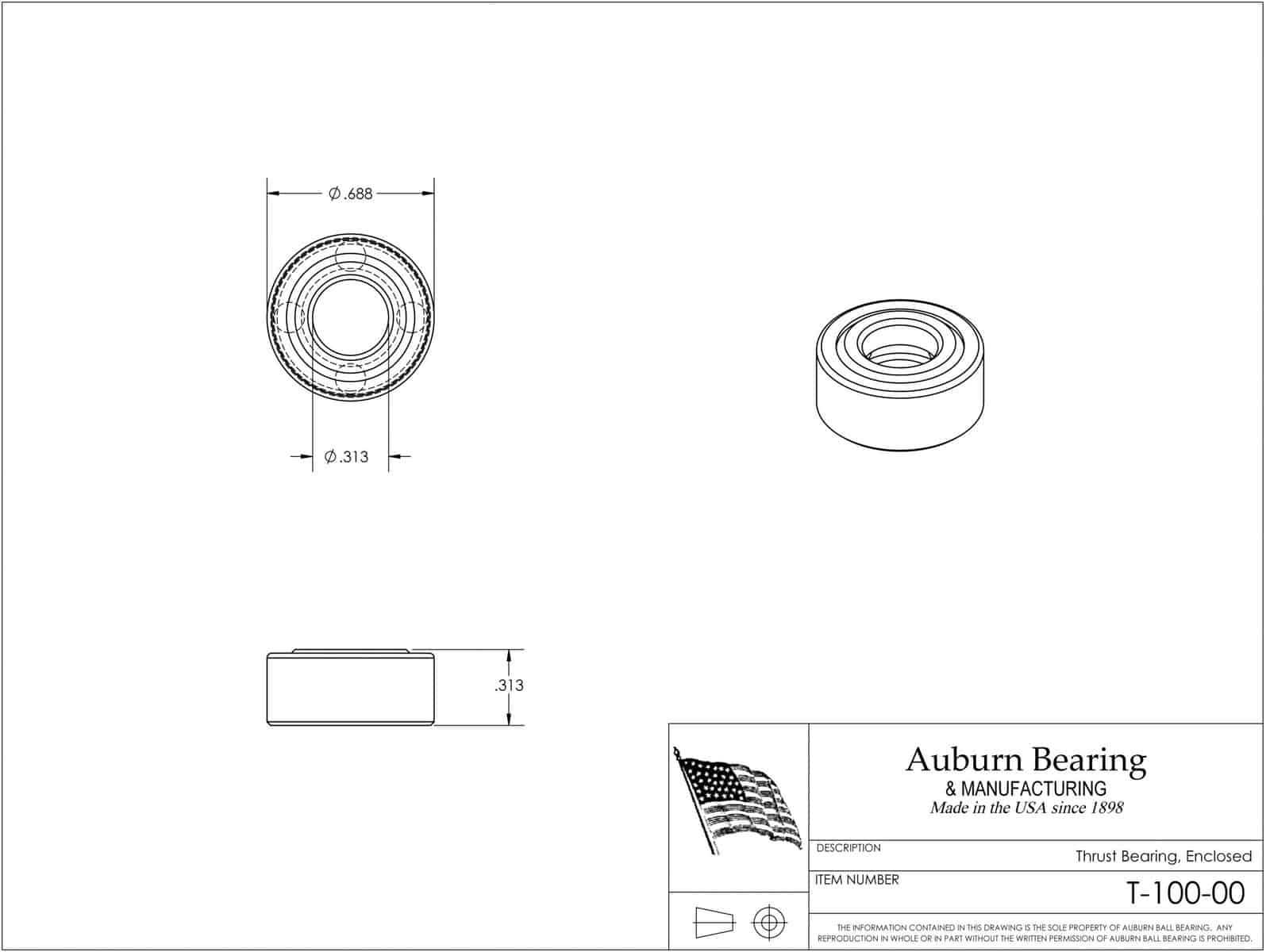 Auburn T100-4 Thrust Ball Bearing 